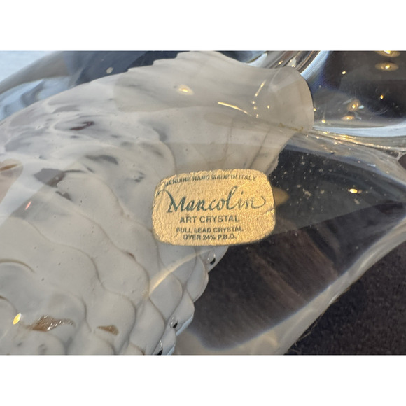 Marcolin Art Lead Crystal Fish Paperweight 6" Clear White Gold Fleck Made Italy - Picture 5 of 5